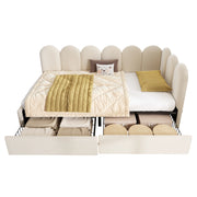 Letto a Divanetto 90x190 cm; Letto Singolo - 2 Cassetti - in Velluto - Beige