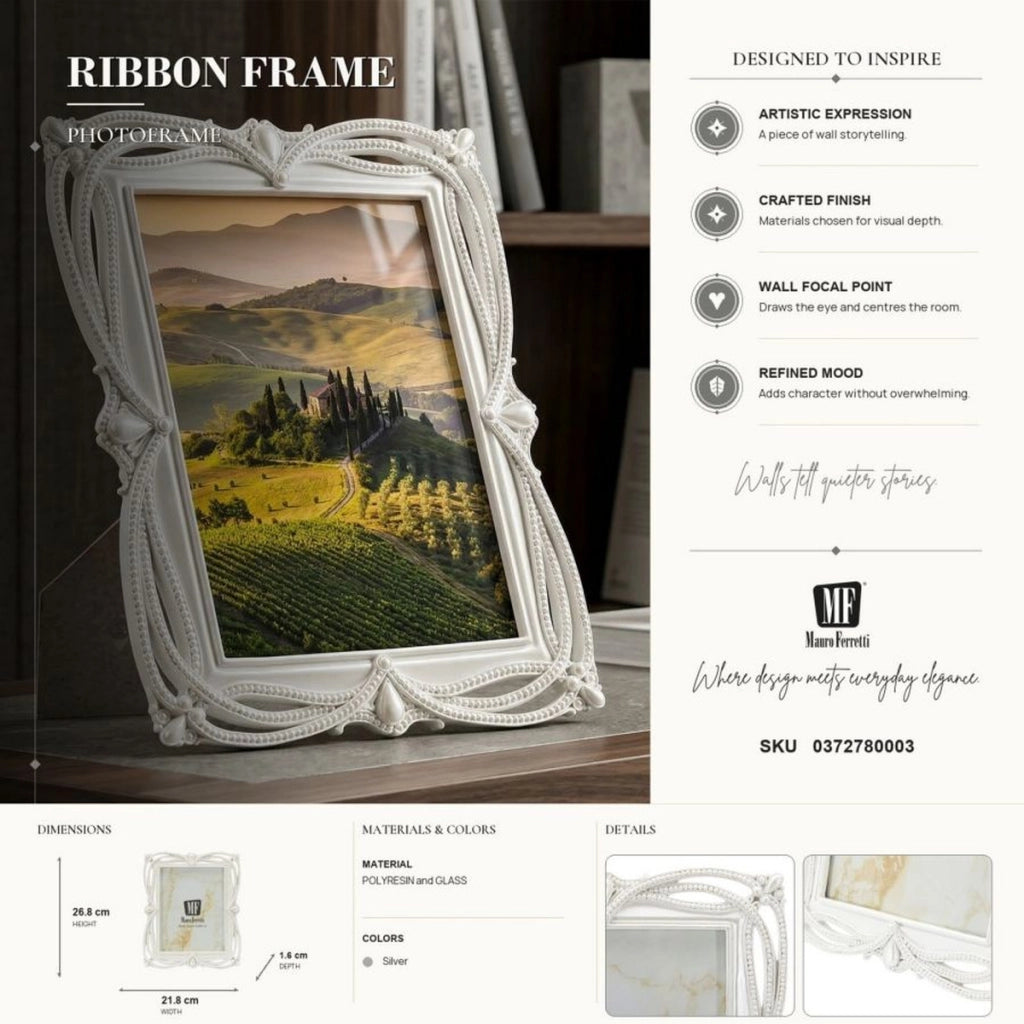 Cornice portafoto Ribbon argento con profilo a nastro 15x20 cm