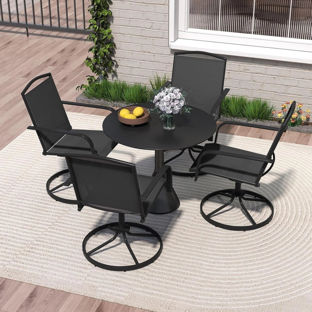 Set di 2 sedie a dondolo girevoli, poltrone con schienale alto, braccioli e tessuto traspirante, telaio in metallo, carico fino a 150 kg, sedie per patio, giardino, terrazza (nero)