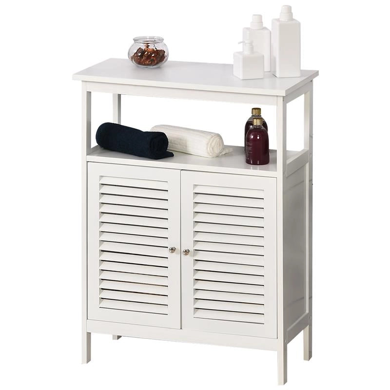 MOBILETTO DA BAGNO IMPERMEABILE CON 2 RIPIANI E ARMADIETTO MDF BIANCO
