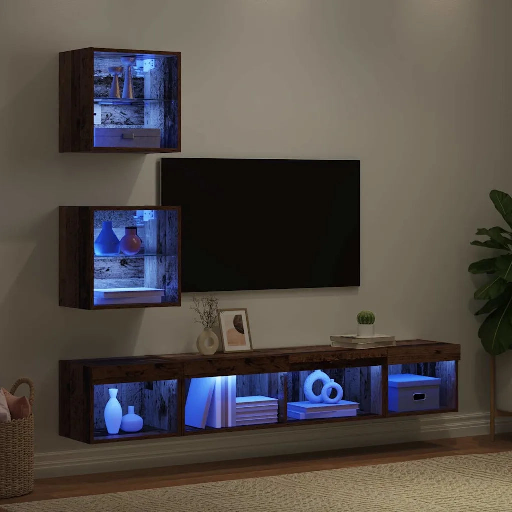 Unità a muro per TV con LED con led 5 pcs Legno vecchio 3403577
