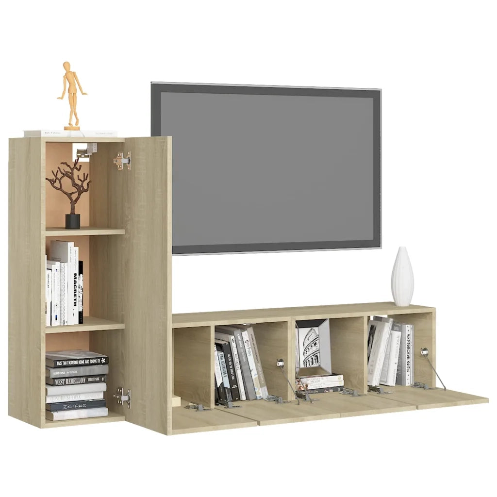 Set di Mobili Porta TV 3 pz-Set di 3 Credenza per TV Rovere Sonoma in Legno Multistrato 914793