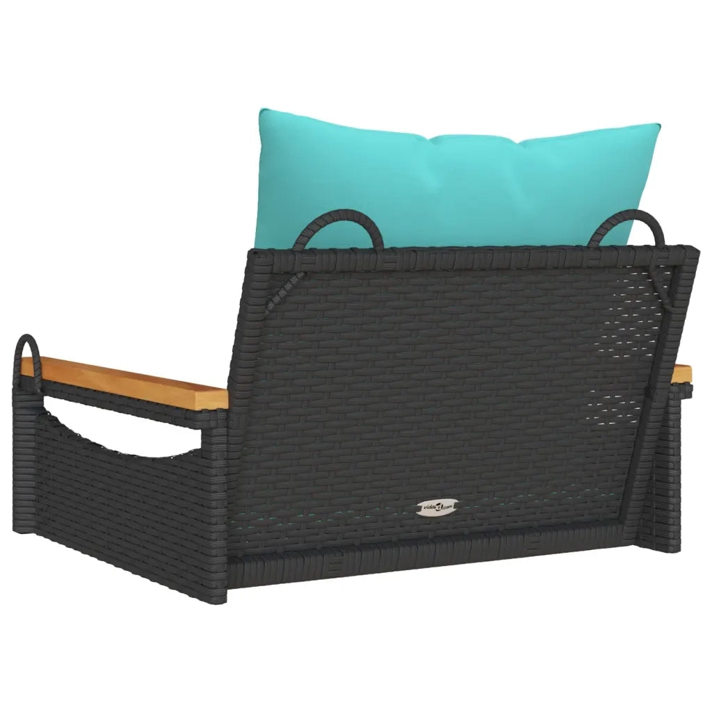 Panchina a Dondolo con Cuscini Nera 63x62x40 cm in Polyrattan