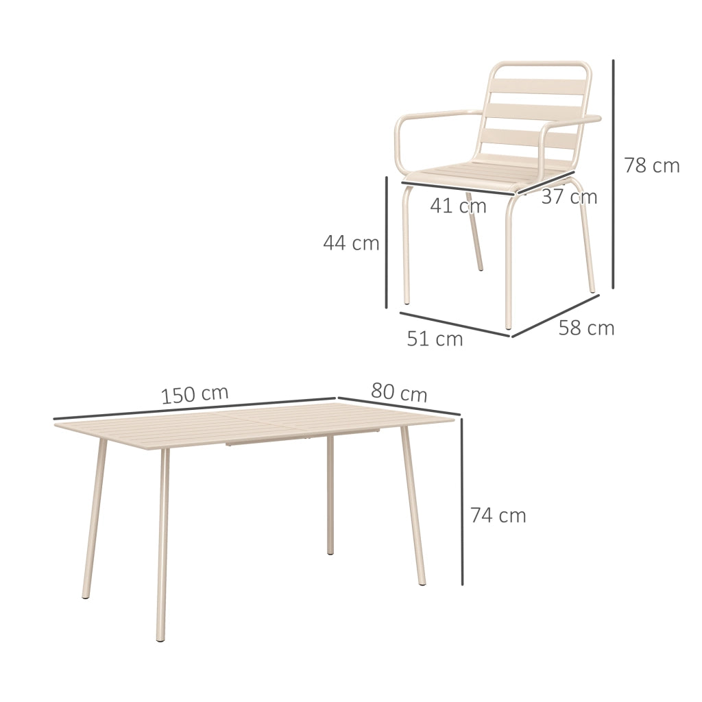 Set da giardino 7 pezzi con tavolo e 6 sedie impilabili in acciaio beige ¨C zephmum ¨C beige