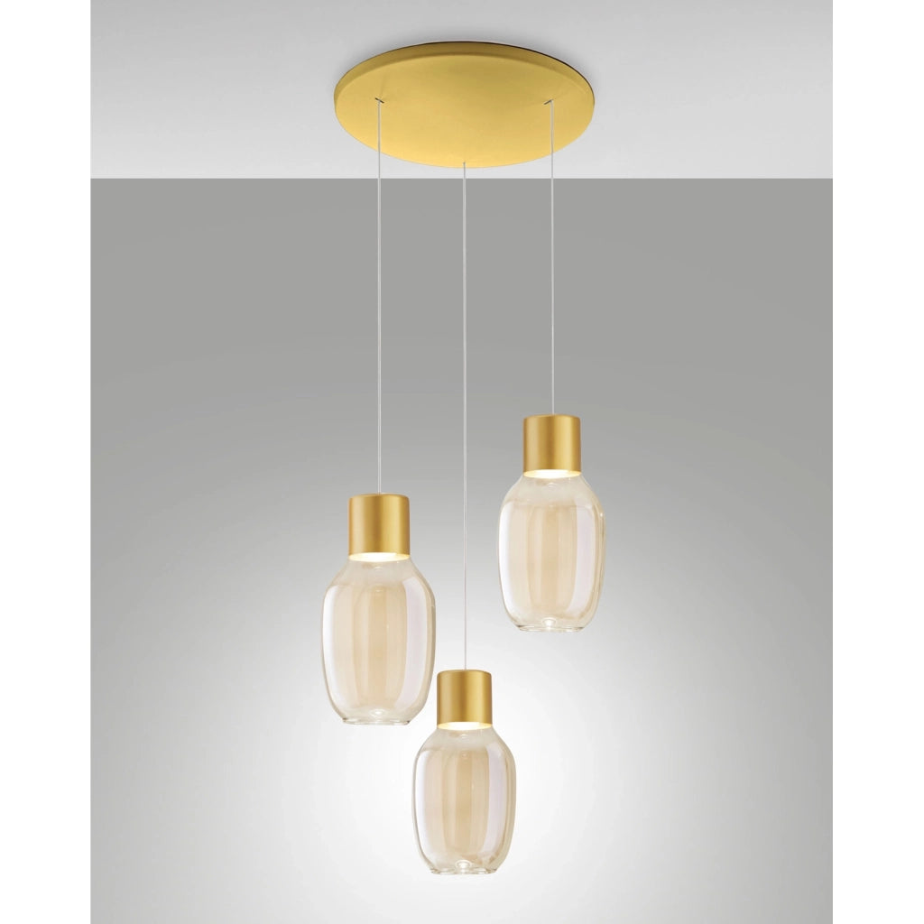 Lapo Sospensione Cognac 3 Luci Tonda