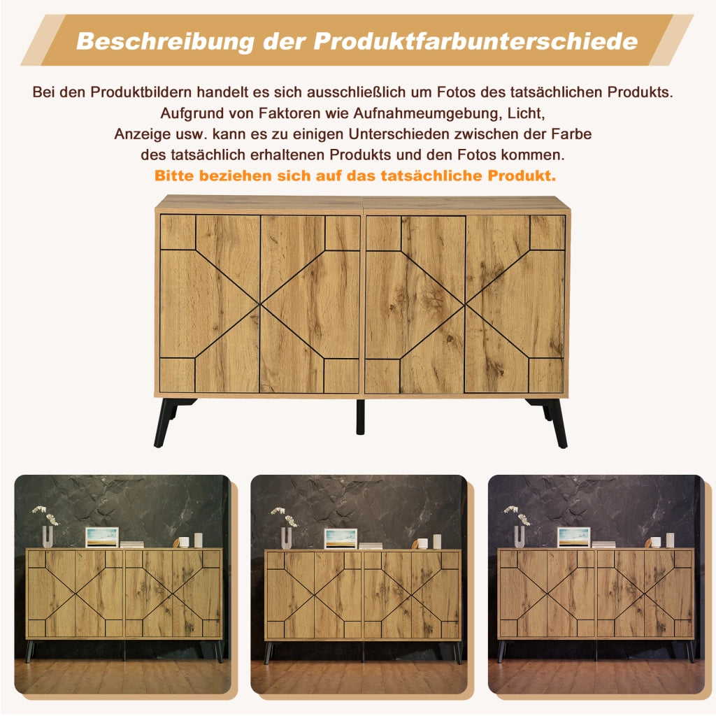Credenza e madia con 4 ante e 4 vani, chiusura push-open, per soggiorno e cucina, in MDF, naturale, 120 × 35 × 69 cm