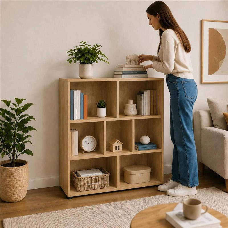 LIBRERIA IN LEGNO CON 7 RIPIANI COLORE ROVERE DIMENSIONI 90X30X106 CM