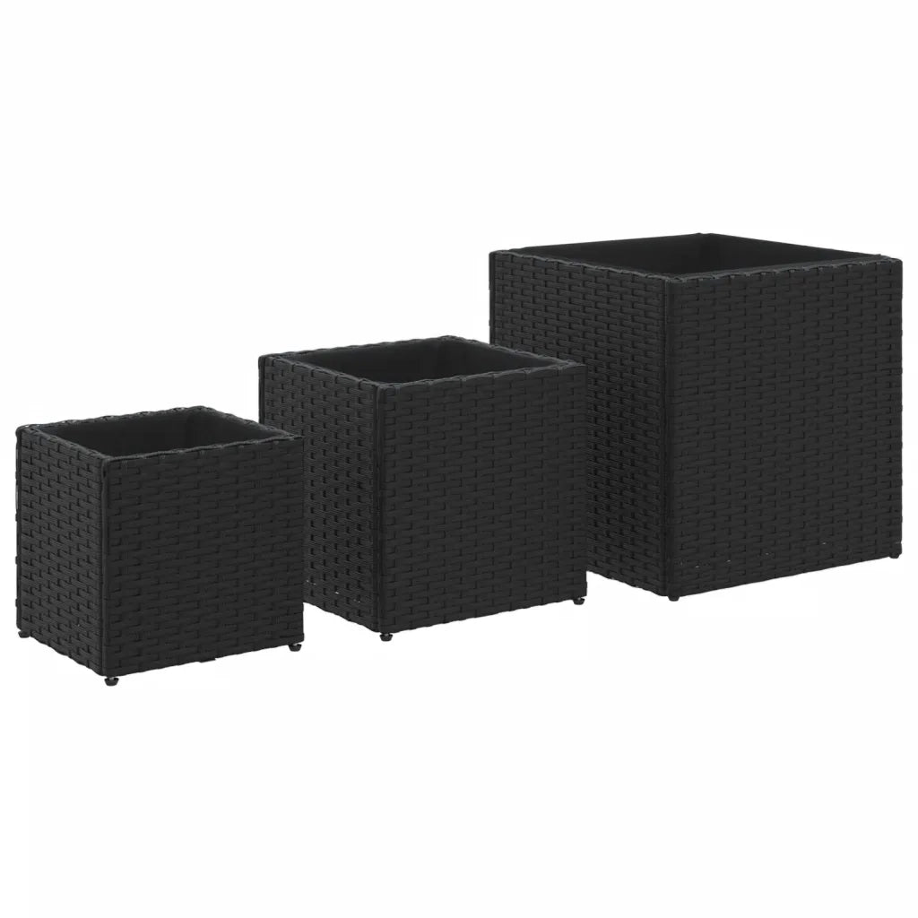 Fioriere | Cassetta per fiori | Vaso da Giardino 3 pz Nere in Polyrattan