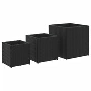 Fioriere | Cassetta per fiori | Vaso da Giardino 3 pz Nere in Polyrattan