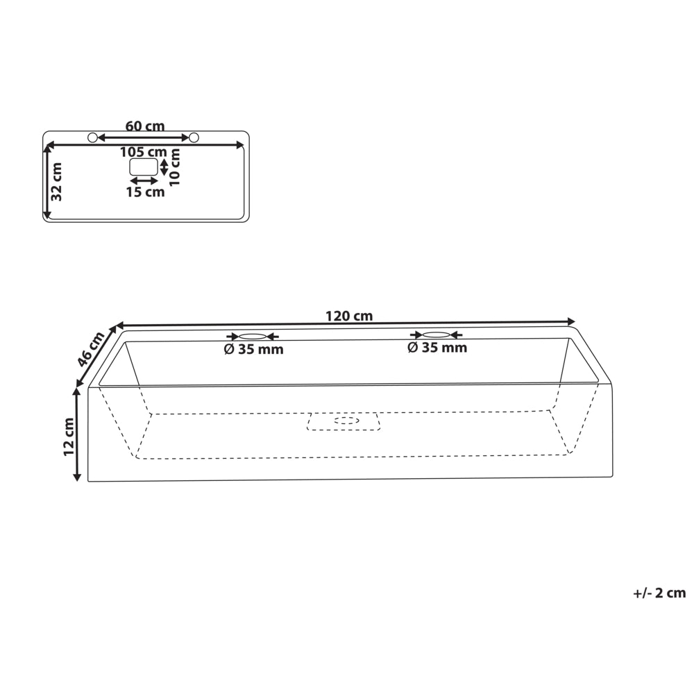 Lavabo doppio bagno classico rettangolare in ceramica finitura lucida 120 x 46 cm bianco Lavello da bagno rettangolare