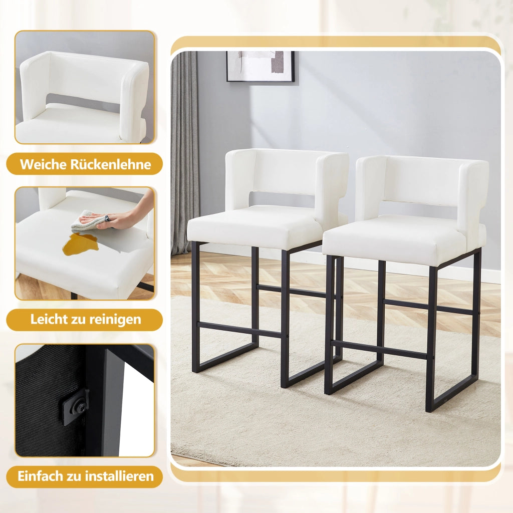 Sgabelli da bar nordici, 2 pezzi con seduta imbottita in PU bianco e gambe in metallo nero, 61 × 60,5 × 54 cm