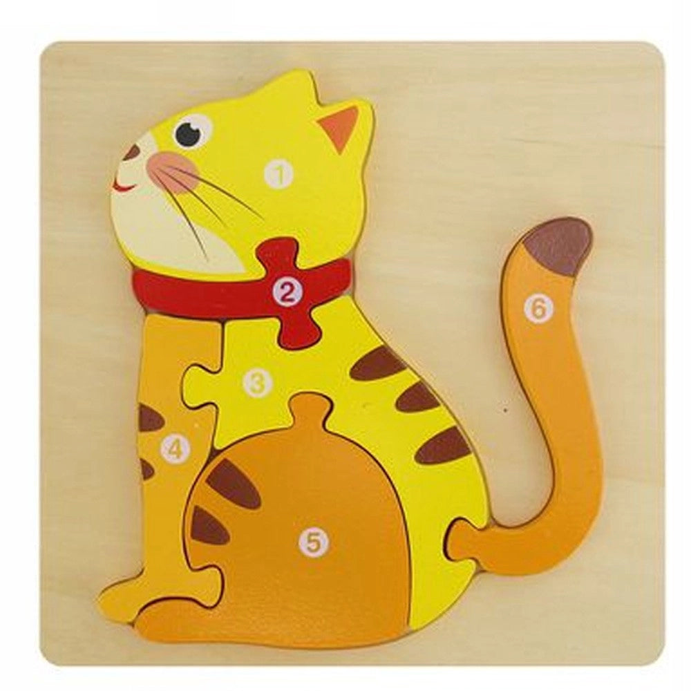 Trade Shop - Puzzle 3d Blocchi Legno Forma Gattino Educativo Colorato Gioco Bambini Animali -