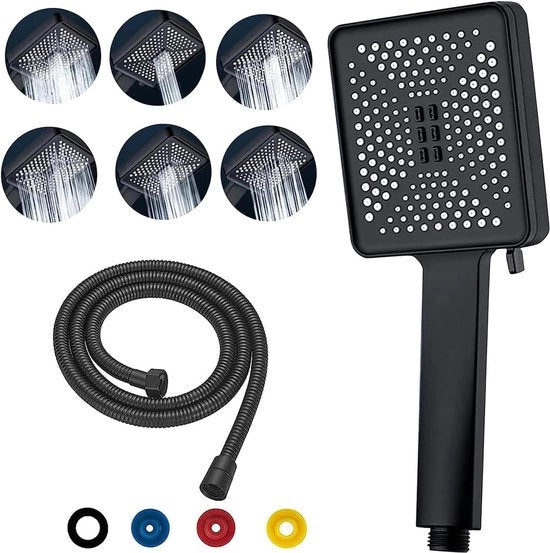 Douchetto moderno con tubo - Efficace risparmio d'acqua - Doccia manuale - Nero