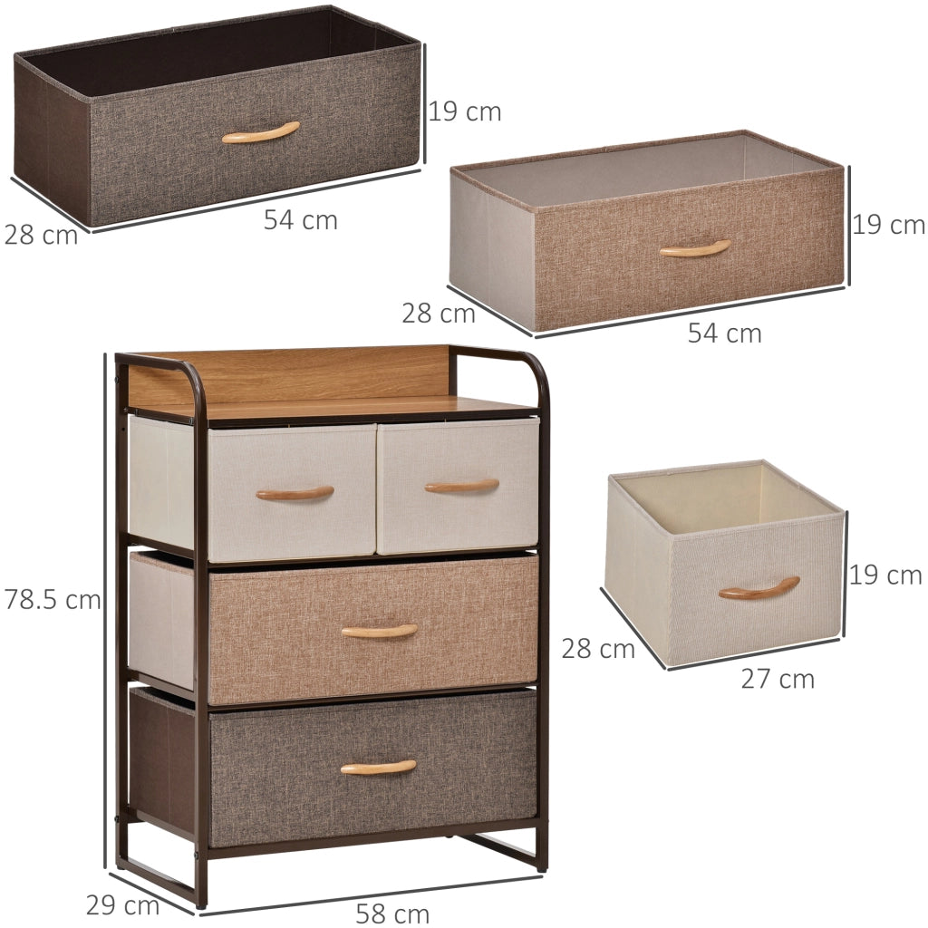 Cassettiera Tessuto 4 Cassetti Pieghevoli ¨C Zephmum ¨C 58x29x78.5cm Multicolore