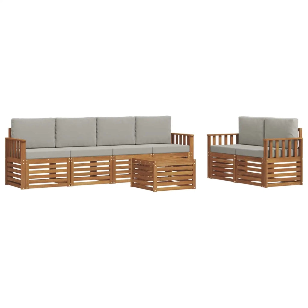 Set di divani da esterno 7 pcs Grigio Naturale e Chiaro
