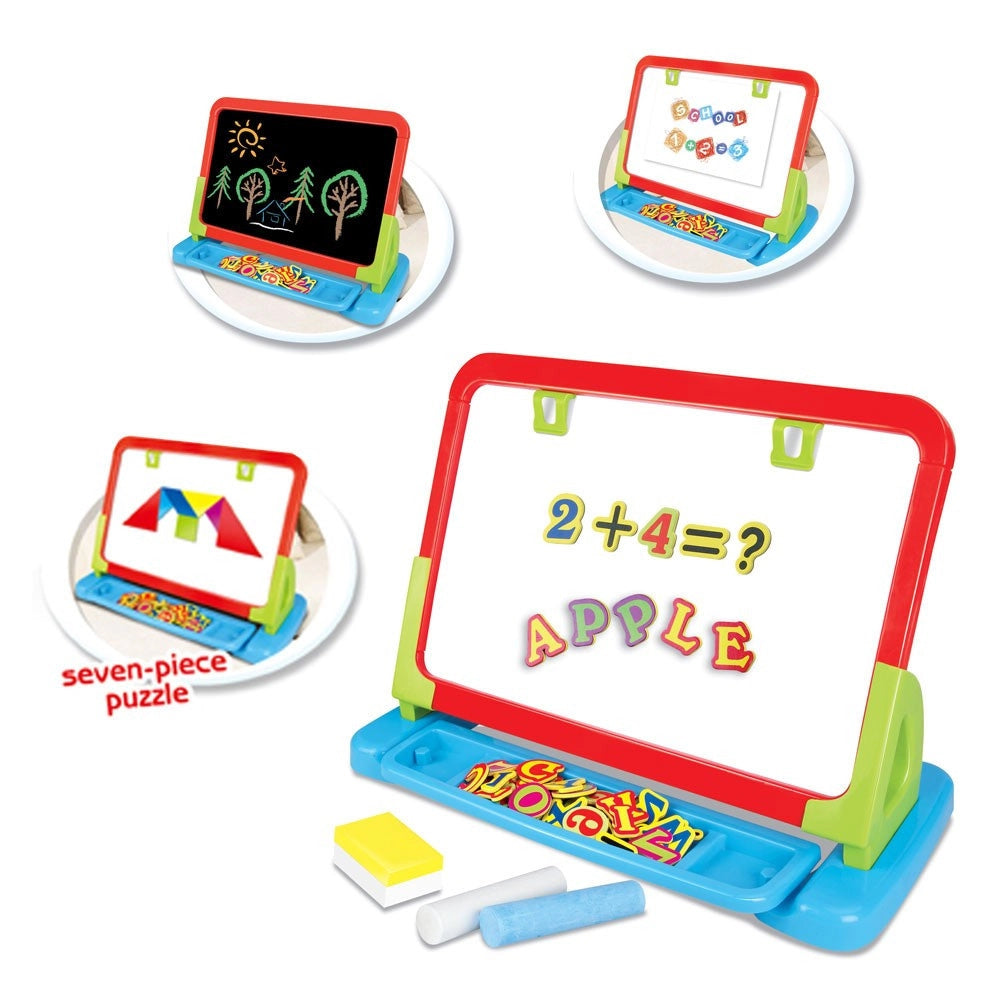 Trade Shop - Lavagna Con Supporto Da Tavolo O Pavimento Con Accessori Puzzle Lettere Numeri -