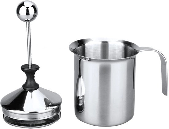400ml - Sfregiatore di latte Manuale - RVS - Chiave per il latte - Contenitore per latte - Barista - Resistente al lavastoviglie