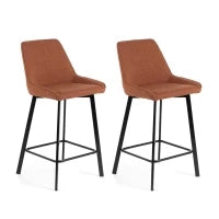 E-STYLO Sgabello da cucina in tessuto ruggine con gambe nere, imbottito con poggiapiedi, 50cm X 44cm H. 94cm.