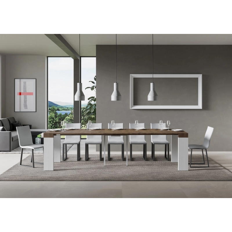 Consolle allungabile 90x40/300 cm Roxell Mix piano Bianco Frassino - Noce/Bianco Frassino