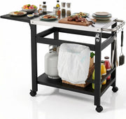 Carrello Barbecue per Esterni,Carrello da Pranzo Multifunzionale con Tavolo Laterale Pieghevole,Tavolo per Grigliare con Piano in Acciaio Inox,4 Ruote,Ganci e Portabottiglie,116x48.5x80.5 cm