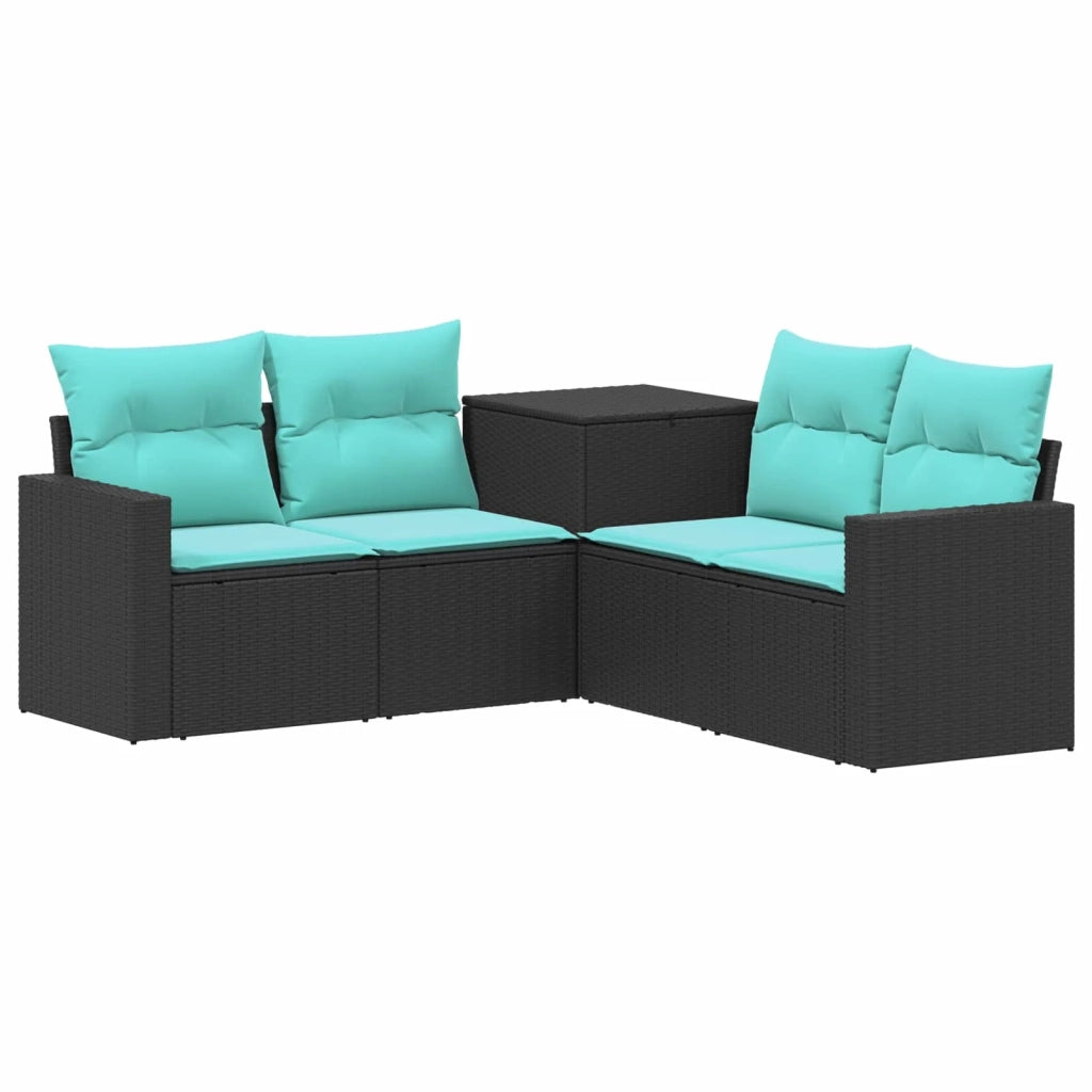 Set di divani 5 pz Nero e Blu Rattan sintetico e Acciaio 3447850
