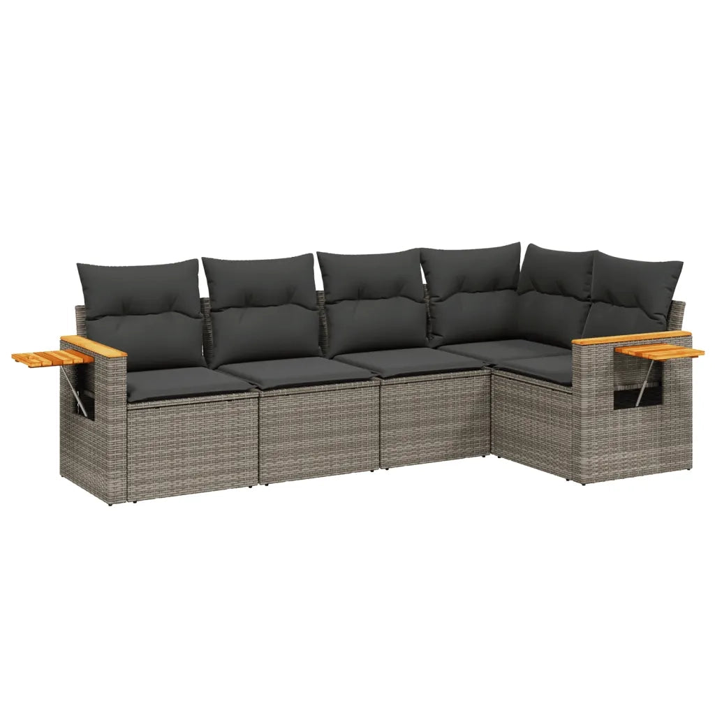 Set Divano da Giardino 5 pz con Cuscini Grigio in Polyrattan