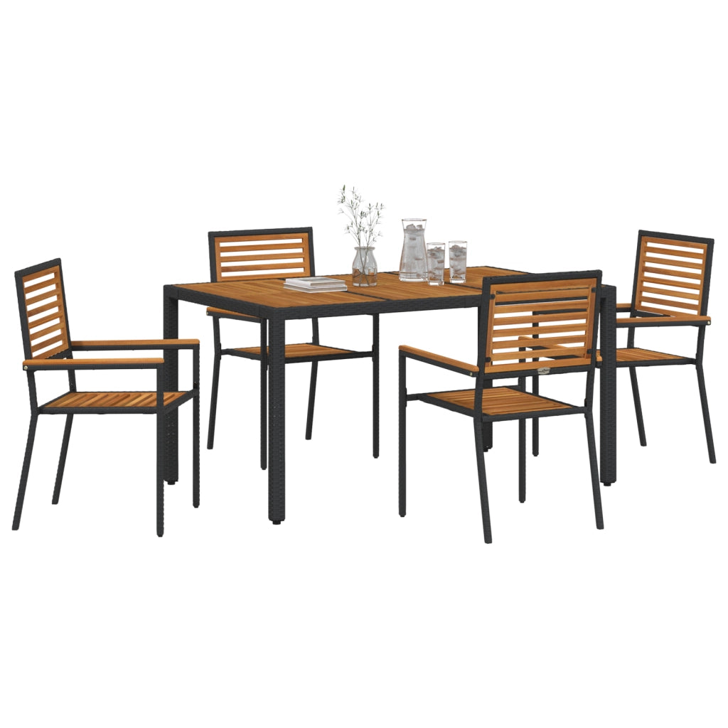 Set da Pranzo per Giardino  5 Pezzi Nero Polyrattan Acacia