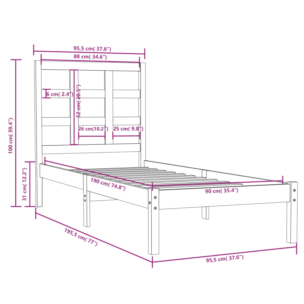 Giroletto-Struttura Letto in Legno Massello 90x190 cm Single 114086