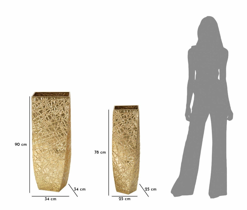 Set di 2 vasi Ritaldi, Complemento d'arredo, Anfora, Accessorio d'arredo, 34x34 h90 cm, Oro