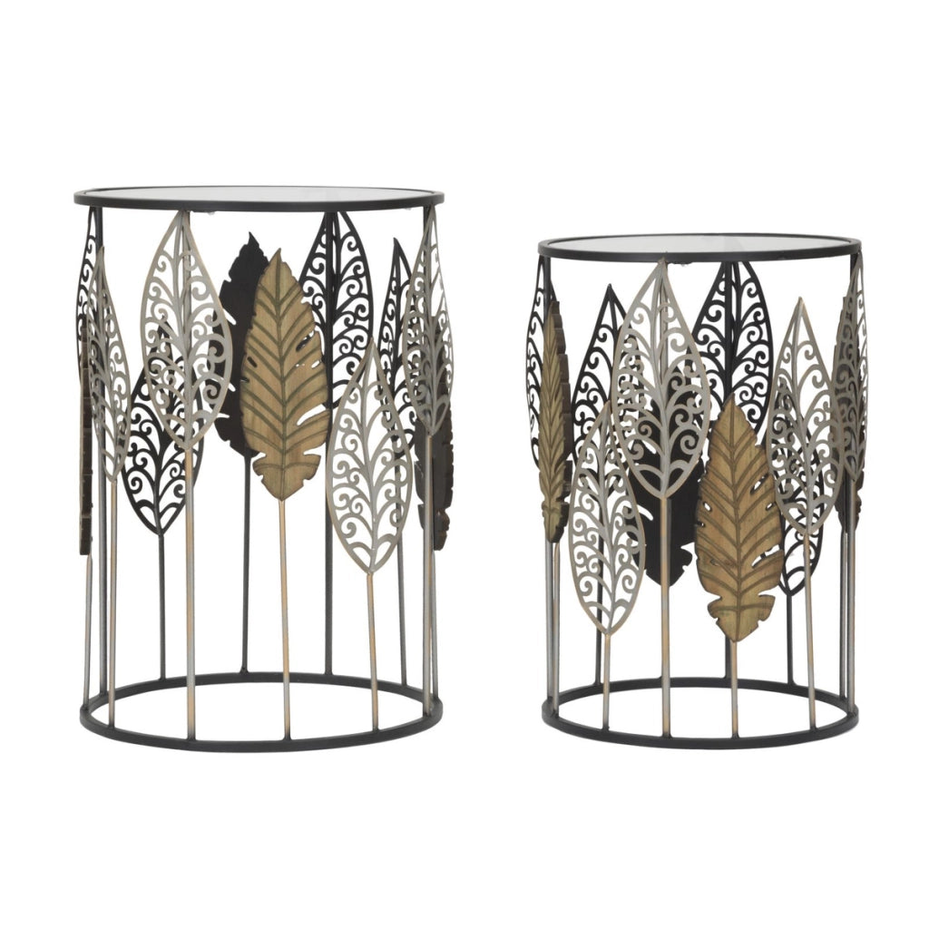 Set di Tavolini Foglia 65, Multicolore, Metallo, 38x38x55 cm