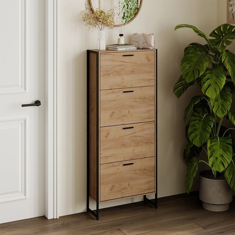 Scarpiera da ingresso Folda, Rovere Goldkraft/nero, 63 x 152.5 cm con 4 scomparti chiusi