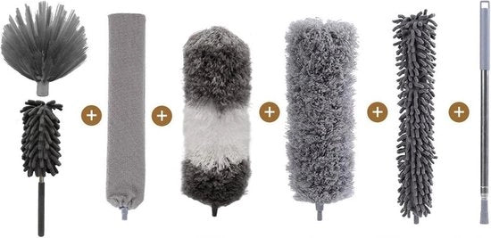 Plafondo stucco rimovibile - Panno di microfibra lavabile - Manico telescopico - 25-280 cm di lunghezza - Spazzola angolare flessibile - Pulizia del ventilatore del soffitto - Ragnatele - 7 pezzi Spazzola da pavimento telescopica