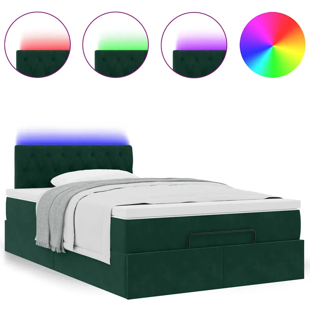 vidaXL Pouf Letto con Materasso e LED Verde Scuro 120x190cm in Velluto