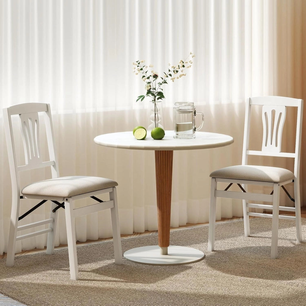 Set di 2 sedie da pranzo pieghevoli, sedia da cucina con seduta imbottita e struttura in legno di gomma, portata fino a 170 kg, 43,5 x 53 x 87 cm, salvaspazio (bianco)