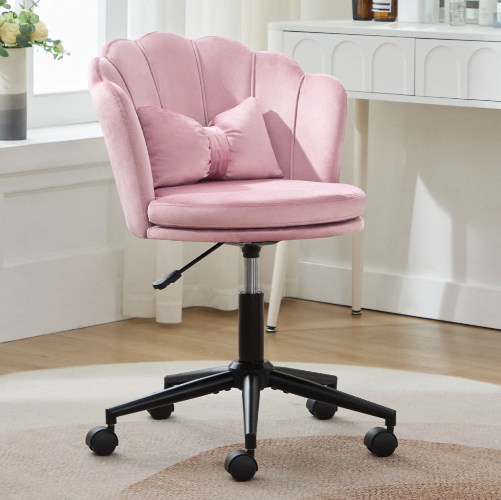 Sedia girevole regolabile in velluto rosa; altezza 45-55 cm; con cuscino lombare