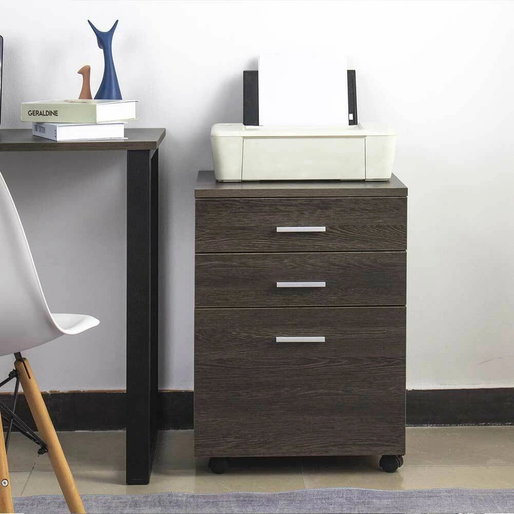 Cassettiera Scrivania Ufficio Legno MDF Mobiletto Stampante 3 Cassetti Moro