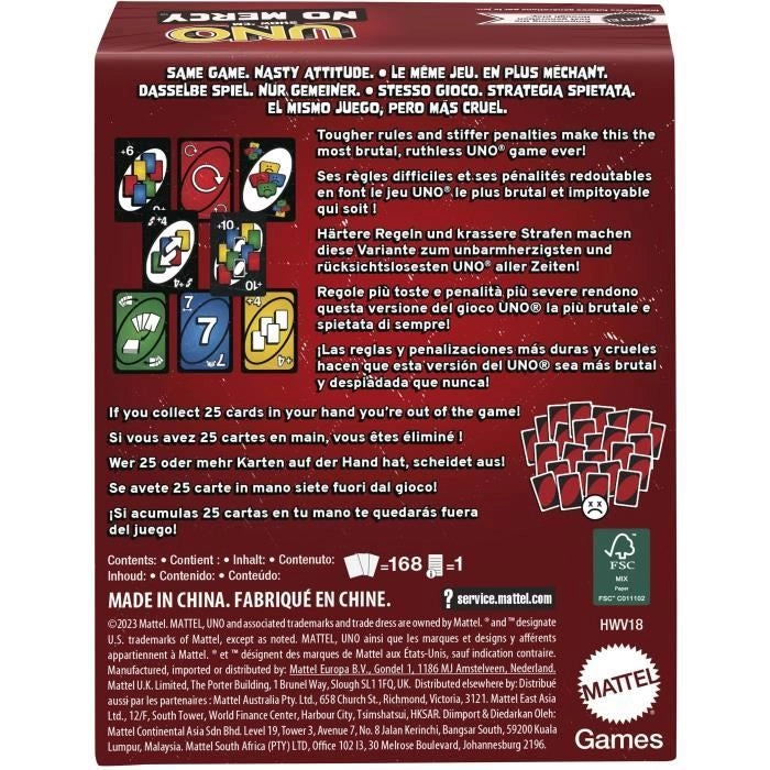 Gioco di carte UNO SHOW EM NO MERCY - MATTEL - HWV18 - 56 carte - Nuove regole spietate