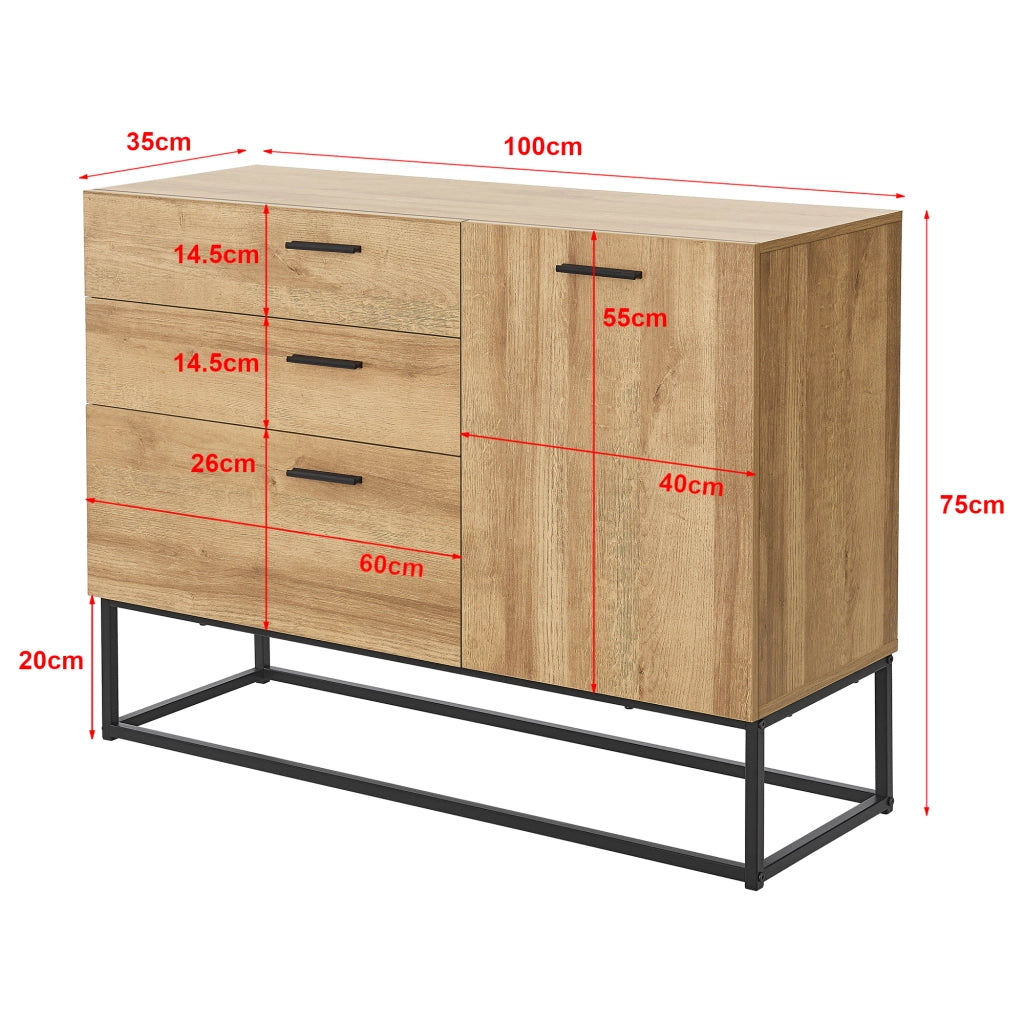 Comò Lavangen con Anta e 3 Cassetti 75 x 100 x 35 cm Nero / Effetto Rovere [en.casa]