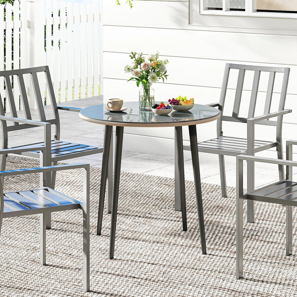 Tavolo da giardino in polyrattan con piano in vetro ¨C zephmum ¨C 80x80x74 cm grigio