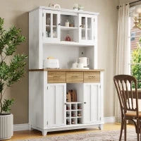 Mobile alto per cucina con illuminazione LED, 106x40x179,5 cm, Legno e Bianco