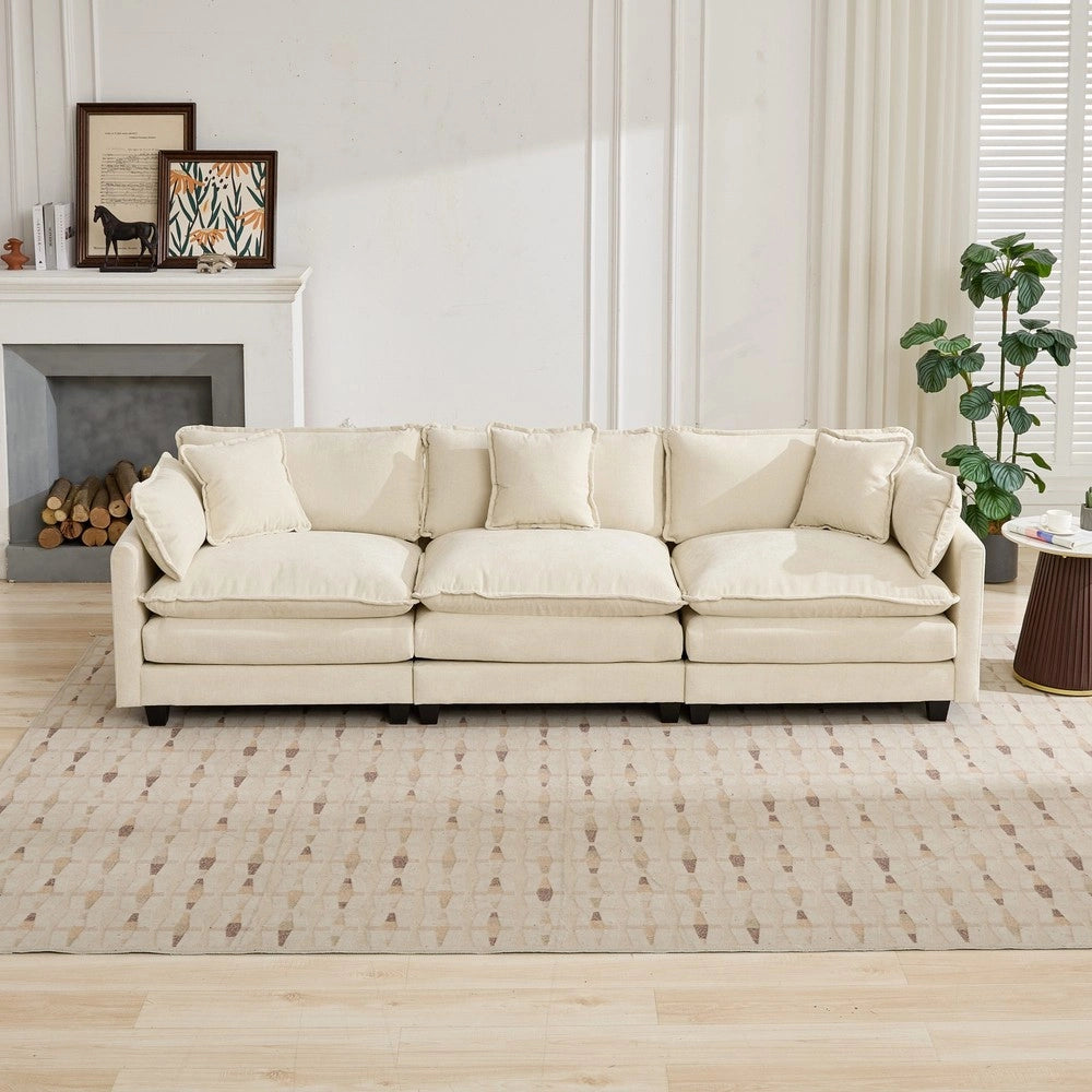 Divano 3 Posti con Chaise Longue ¨C Xylo ¨C Tessuto Chenille Beige