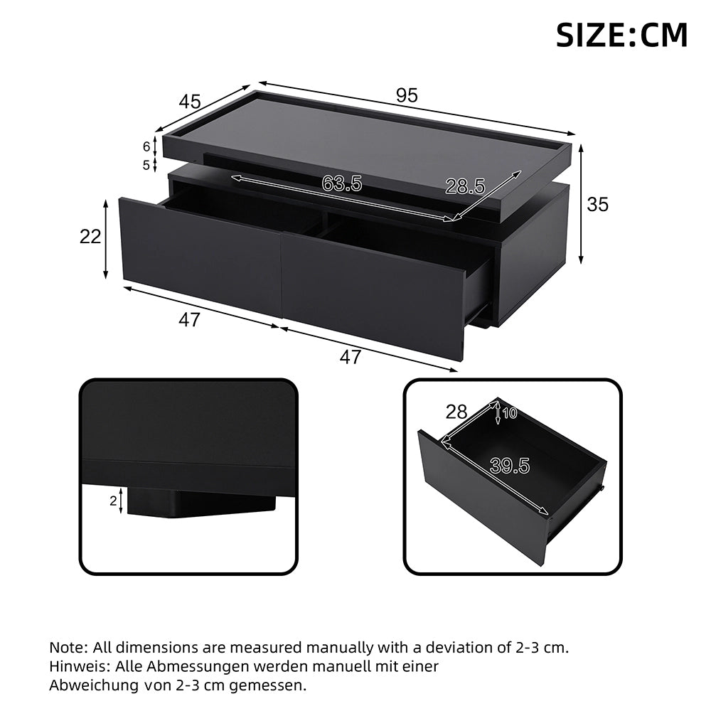 Tavolino moderno - Xylo - 95x45cm LED 2 cassetti nero