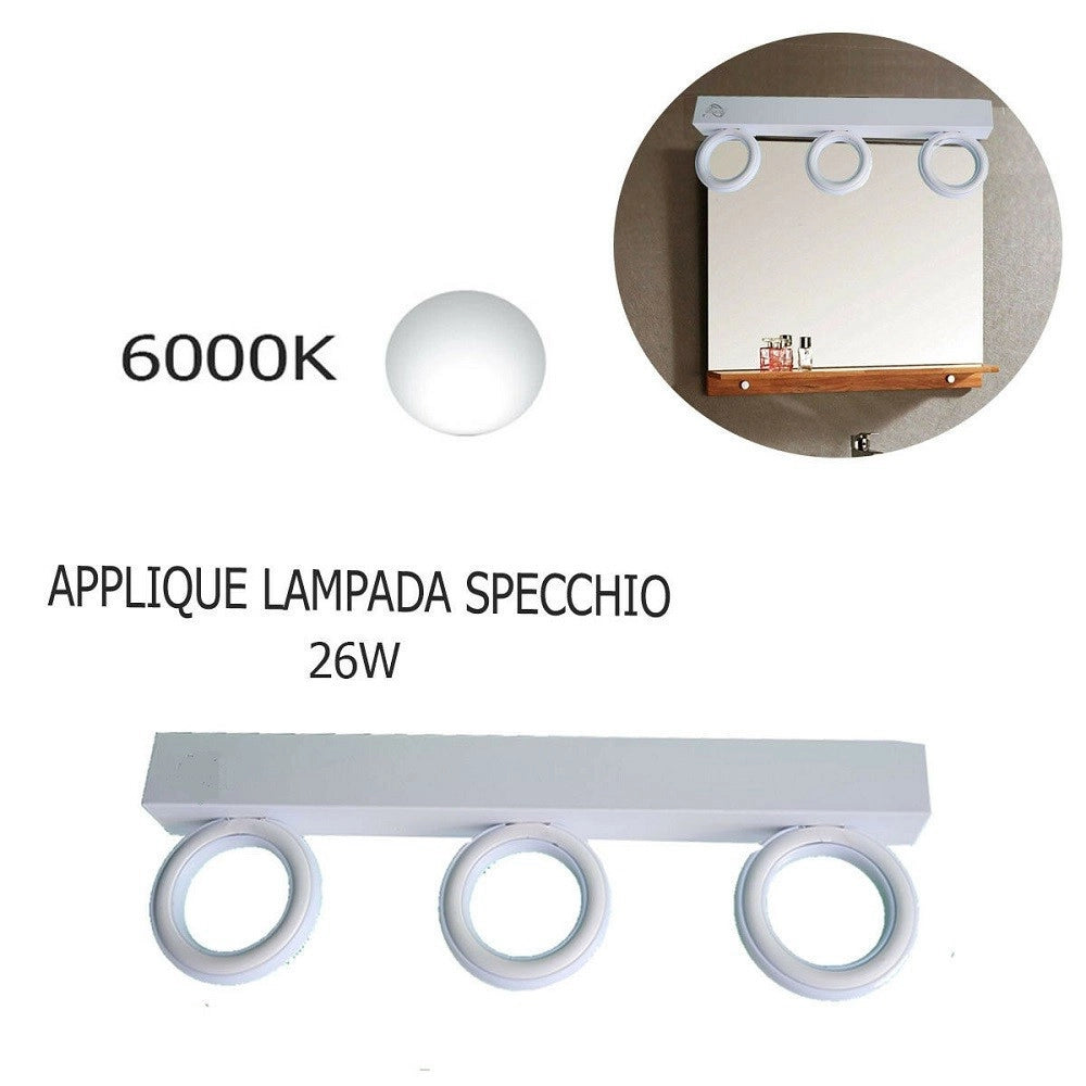 Trade Shop - Applique Lampada Moderno Da Parete Muro Specchio 26w Bagno 135 Led 2835 Smd Luce - -bianco Freddo      -