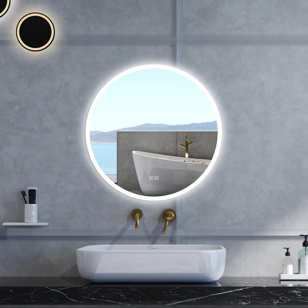 Specchio da bagno Rotondo con 80cm,Blue tooth,3 colori,Memoria, Antifog,Regorabile,Retroilluminato,doppio interruttore,