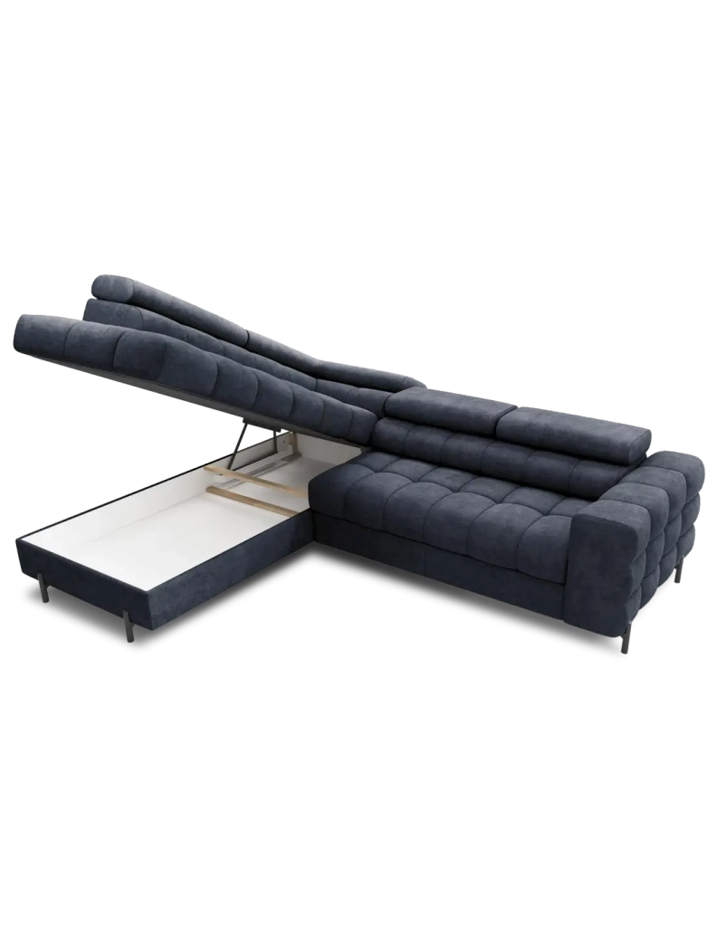 Divano angolare sinistro convertibile Blu scuro 5 posti FERRUM grande formato 276x93x200cm