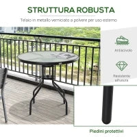 Tavolino da Giardino con Piano in Vetro Temperato e Foro per Ombrellone Acciaio Ф80 x 72 cm Nero