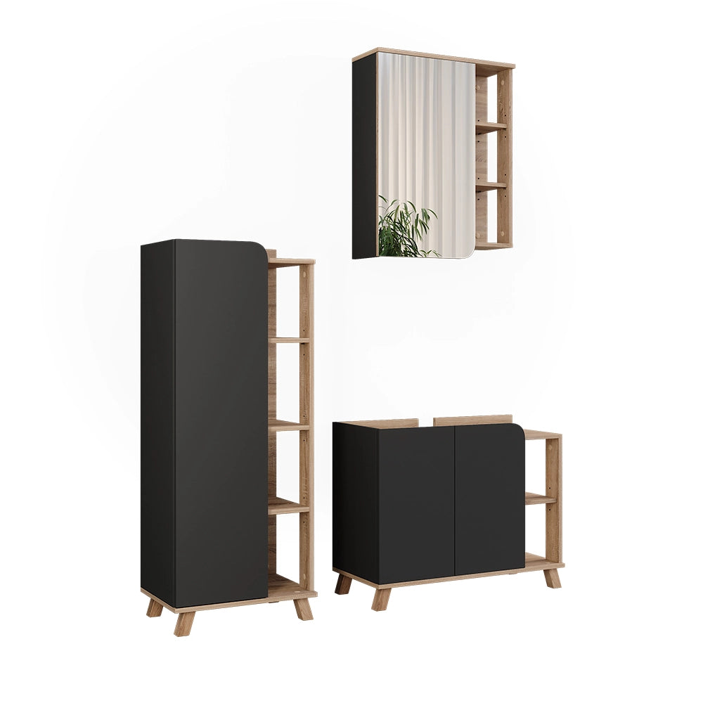 Vicco Set di mobili da bagno Sonoma/antracite 3 parti