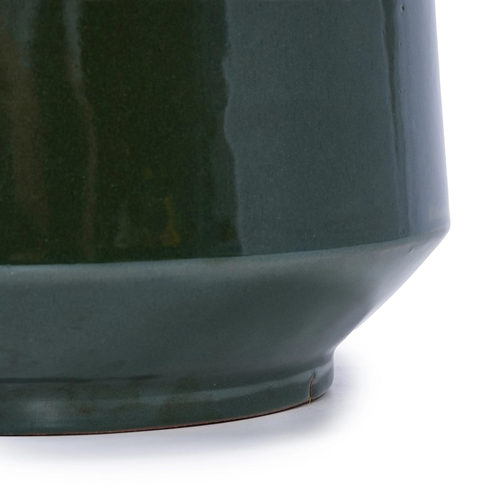 Fioriera in ceramica smaltata verde antico con foro di drenaggio per interno ed esterno, 1 pezzo