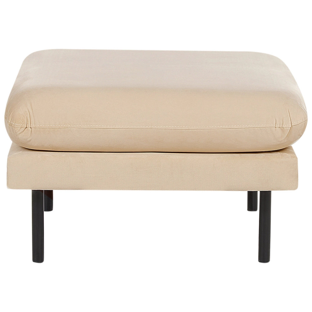 Pouf in Velluto beige con Gambe Nere 70 x 70 cm stile moderno retrò