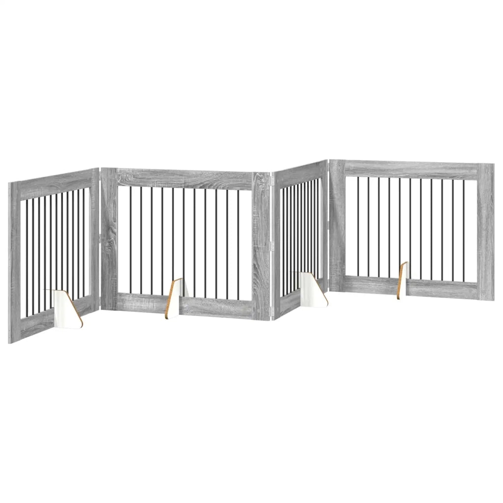 Cancello per cani con supporti 4 pz Grigio Sonoma 100 x 80 cm CFW7263498